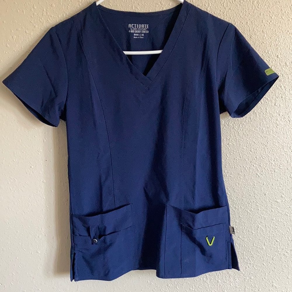 Med Couture navy blue scrub top